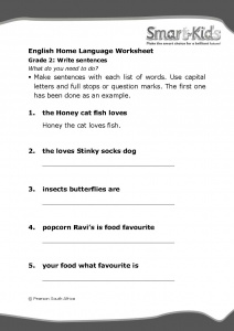 Grade 2 English Worksheet Write sentences